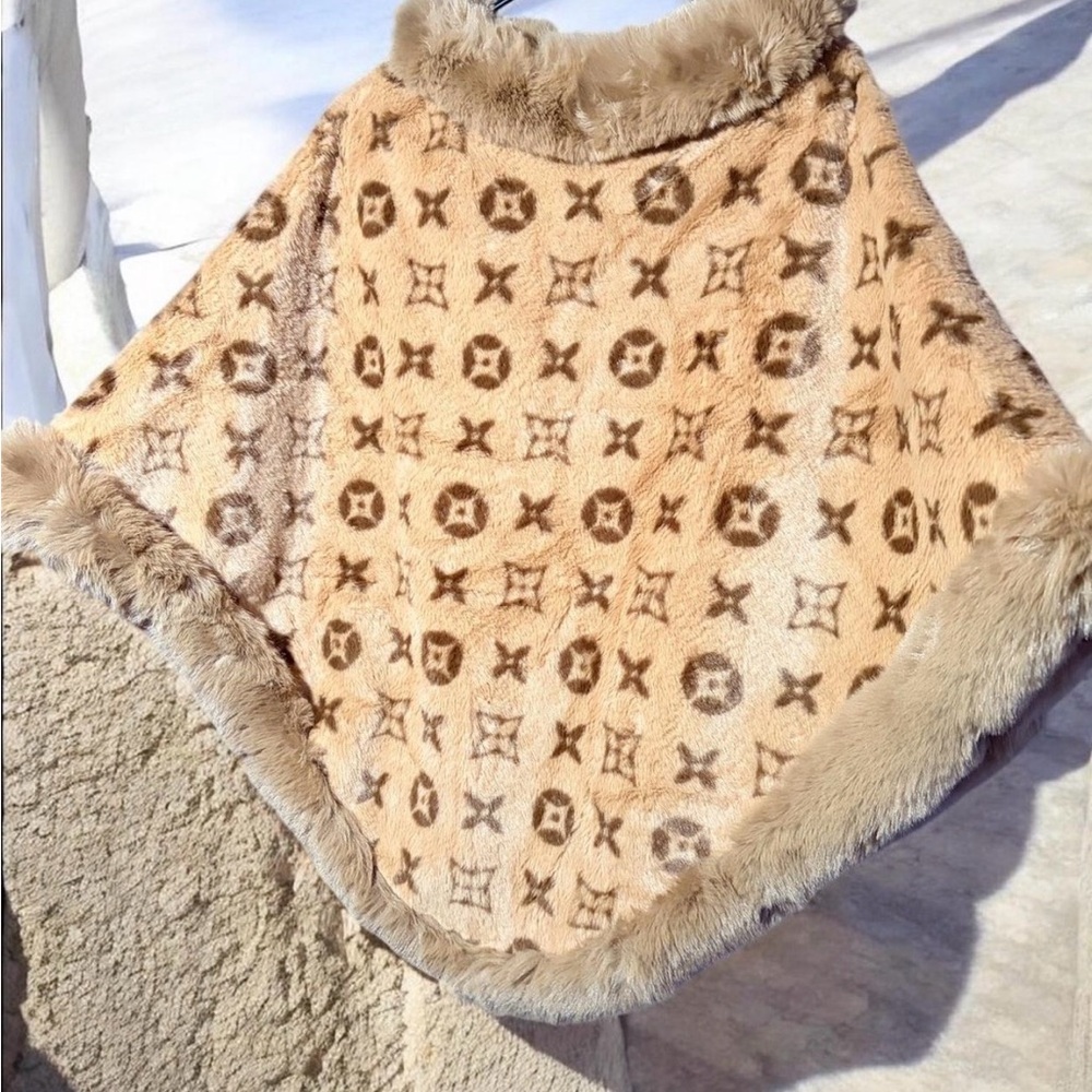 Lux Fur Poncho with Designer Pattern